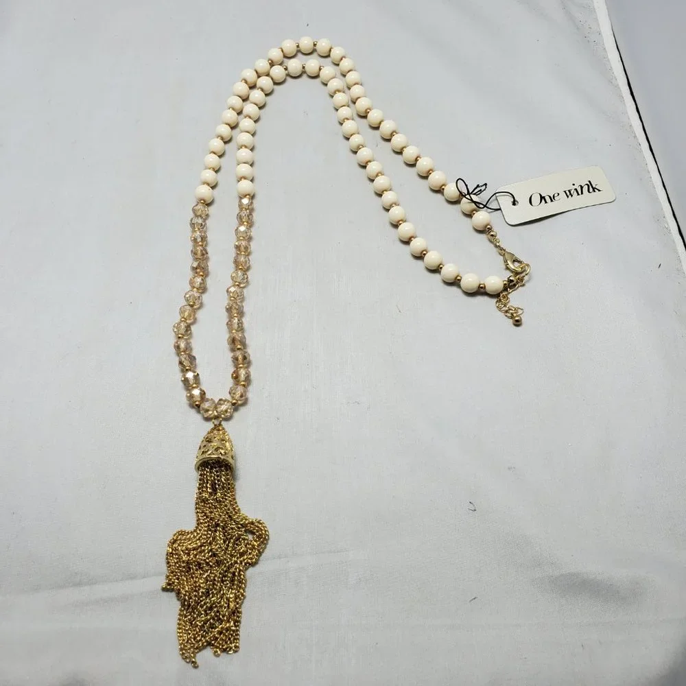 DSW Ivory & topaz beaded necklace with gold tassel - Picture 9 of 11